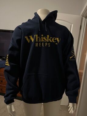 Grunt Style Navy Hoodie with Gold "Whiskey Helps" Chest Print